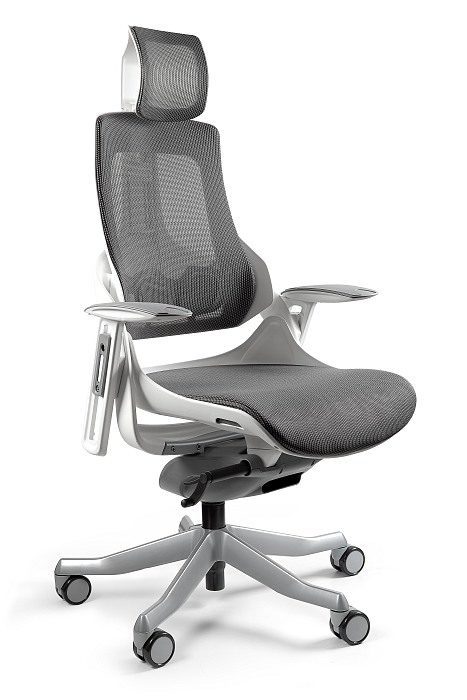 Krzesło biurowe WAU białe Tapicerowana Siatka NW z regulacja kręgów lędźwiowych