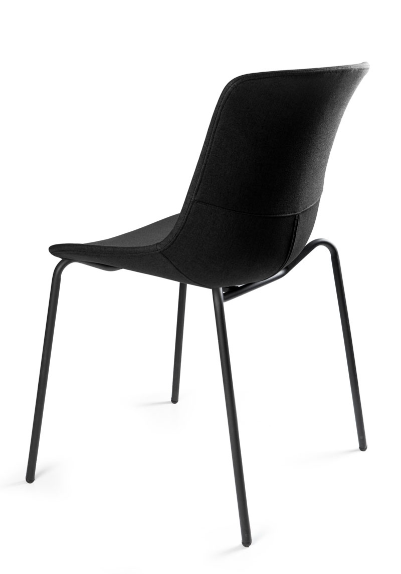 Chair HENRIKE-AR upholstered with fabric LF MATERIAL Backrest and seat made of strong PP material are an integral part of the whole Backrest and seat upholstered with fabric Base made of black lacquered metal COLOUR black EDRALO