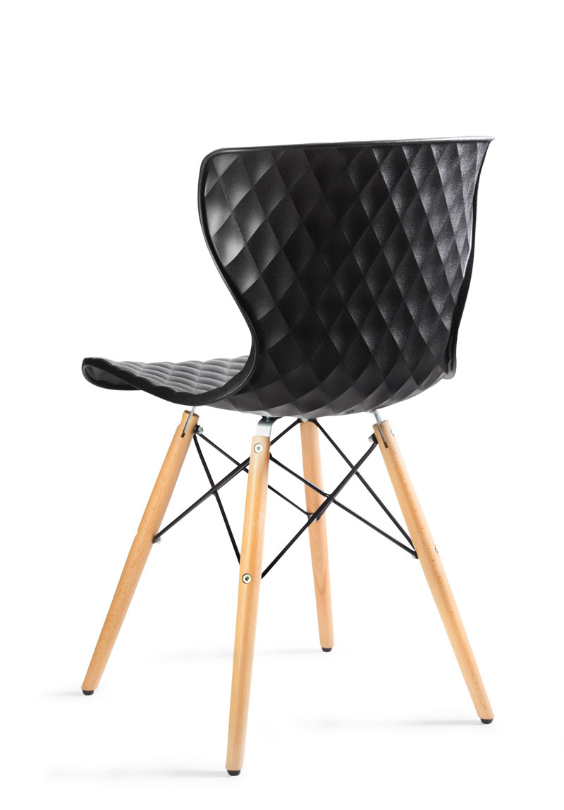 Krzesło PENO z mocnego tworzywa MATERIAŁ Oparcie i siedzisko wykonane z mocnego tworzywa polipropylenowego Nogi krzesła wykonane z naturalnego drewna bukowego KOLOR czarny EDRALO