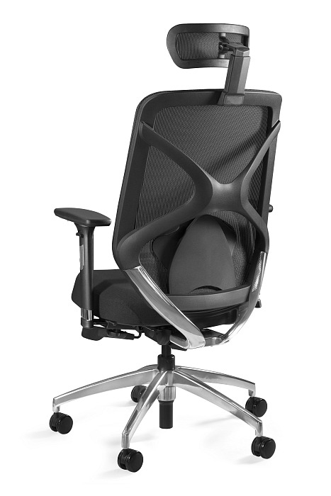 Krzesło biurowe czarne REX tapicerowane siatką i tkaniną BL z regulacja wysokość kręgów lędźwiowych