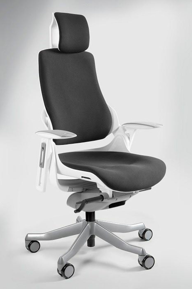 Krzesło biurowe WAU białe Tkanina BL z regulacja kręgów lędźwiowych KONSTRUKCJA biała KOLOR BLACK EDRALO