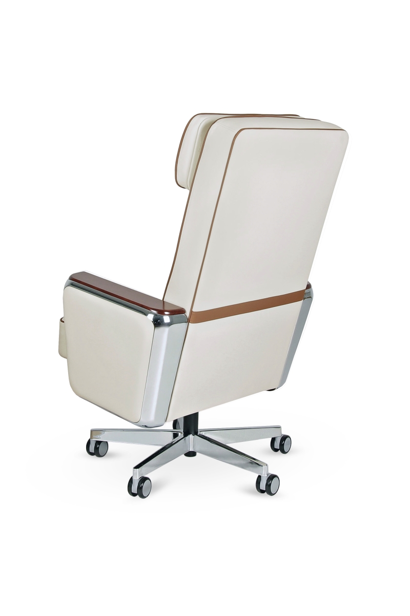 Krzesło biurowe białe PRESTIGE z skórą naturalną