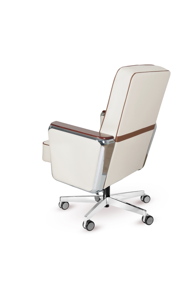 Executive Chair white PRESTIGE-LOW upholstered with natural leather