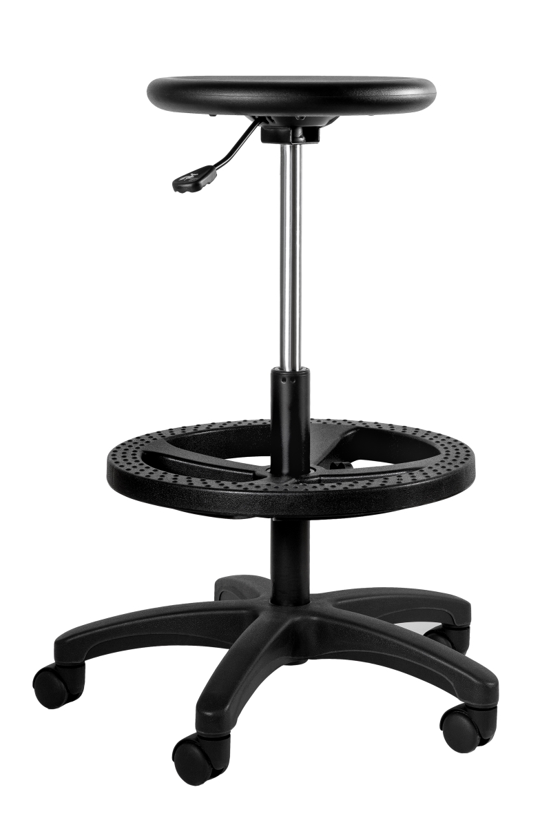Work Stool ARIZO black COLOUR black MATERIAL The seat is made of black polyurethane Mobile base made of strong plastic (nylon) EDRALO
