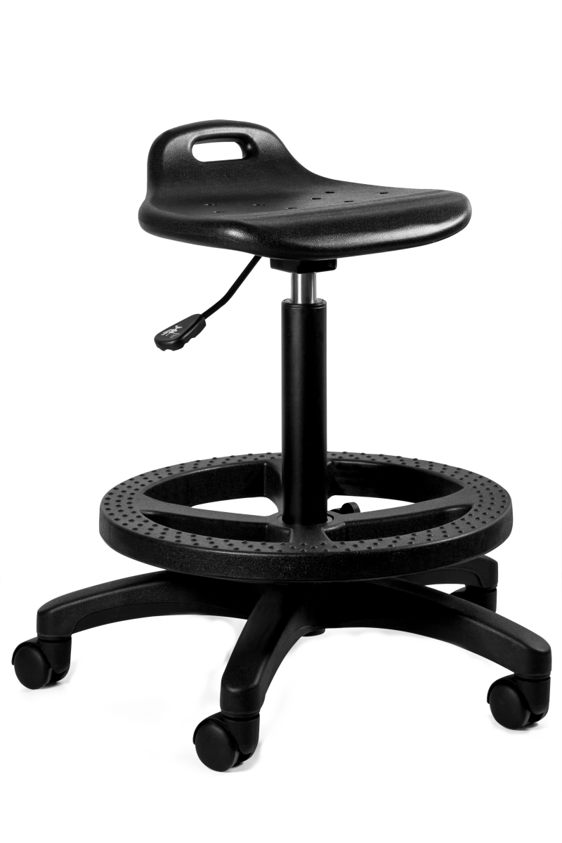 Work Stool ATORO with footrests in black MATERIAL polyurethane  plastic nylon COLOUR black EDRALO