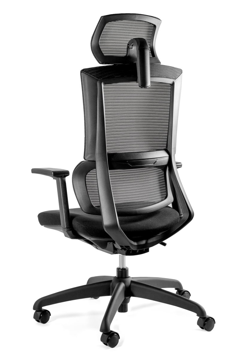 Office chair ELEGANCIA seat and headrest height adjustmentI headrest COLOUR black MATERIAL BACKREST AND HEADREST Headrest and backrest upholstered with mesh Seat upholstered with fabric Seat and headrest height adjustment EDRALO