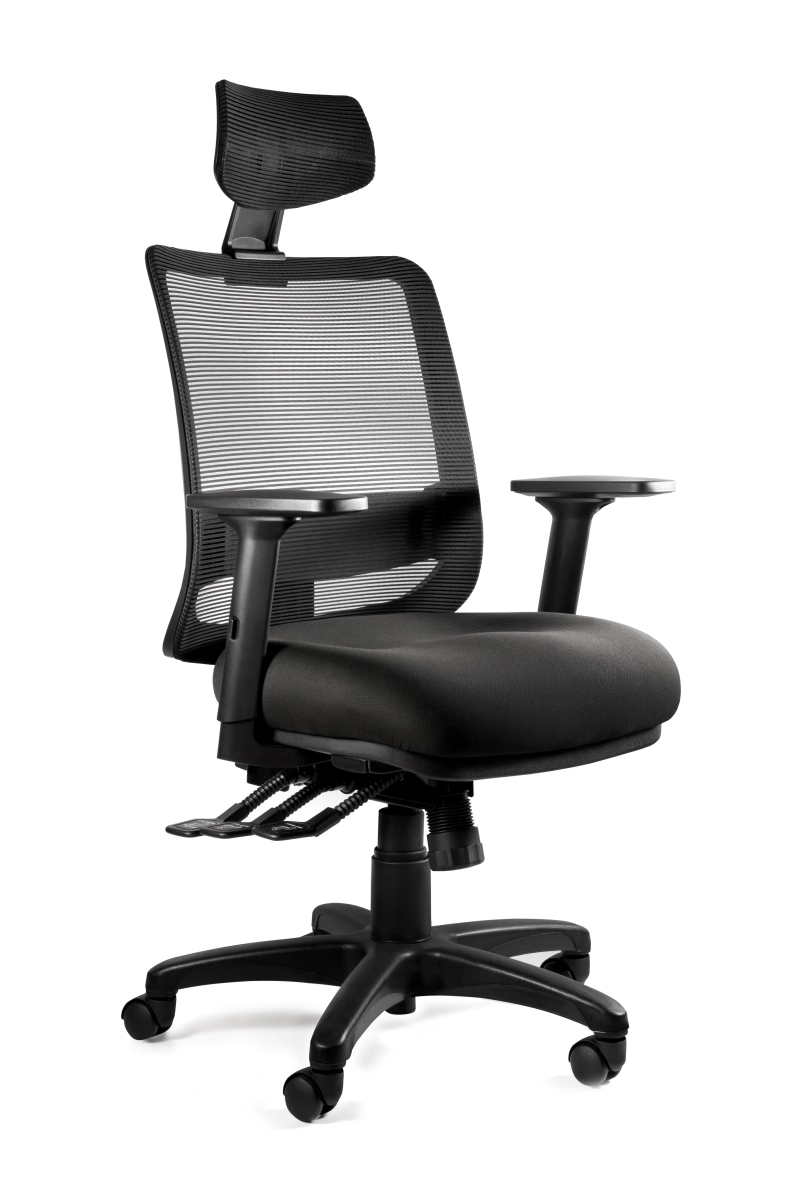 Krzesło biurowe TAGA-PLUS z oparciem kręgów lędźwiowych ZAGŁÓWEK i OPARCIE czarne SIEDZISKO BLACK   EDRALO